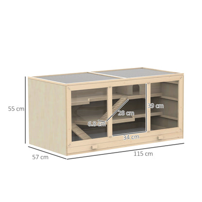 Pawhut Wooden Hamster Cage Hamster Hutch Mouse Rats Small Animals Exercise-115Lx60Wx58H cm-Natural Wood Colour