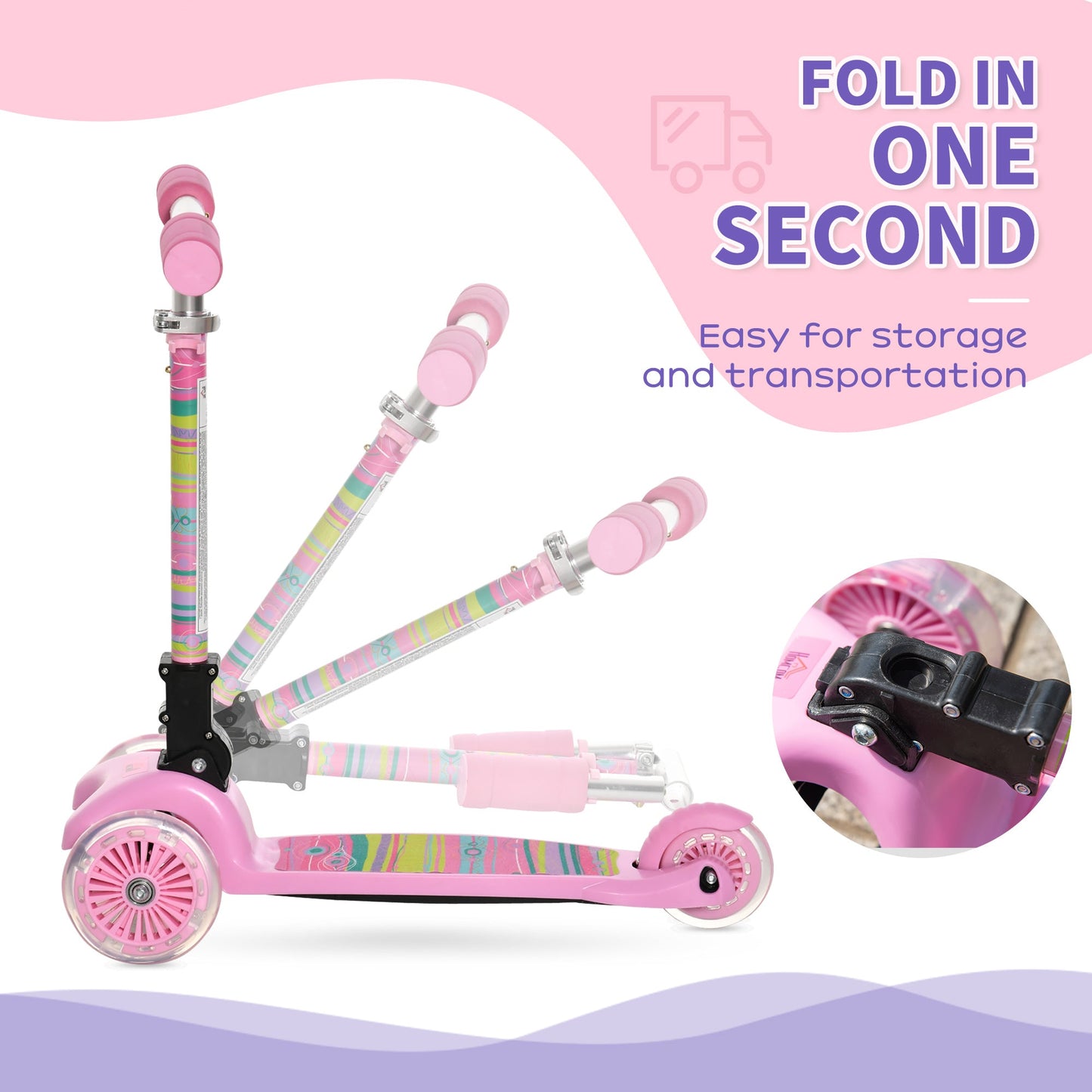 Foldable Scooter for Kids with 3 Wheel Adjustable Height Flashing Wheels