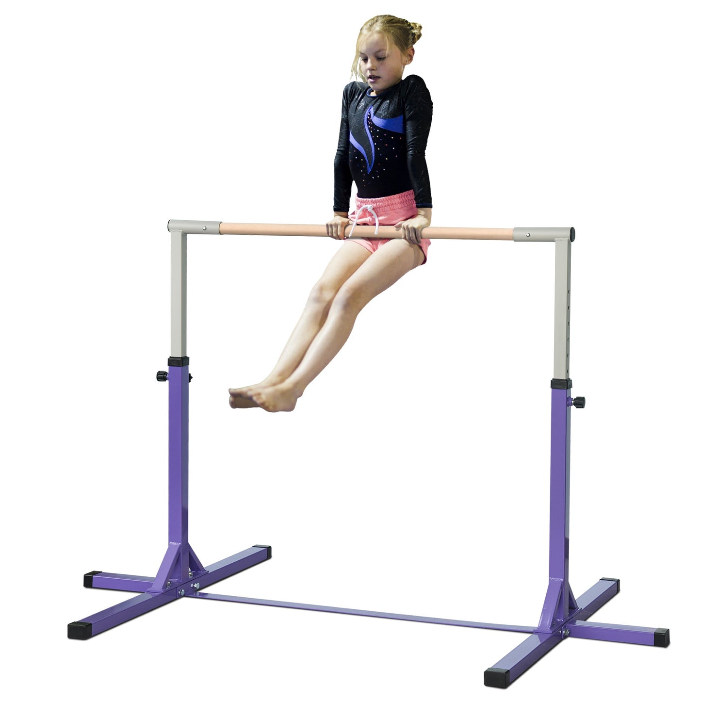 Steel Frame Adjustable Horizonal Gymnastics Bar For Kids Home Gym Training Purple