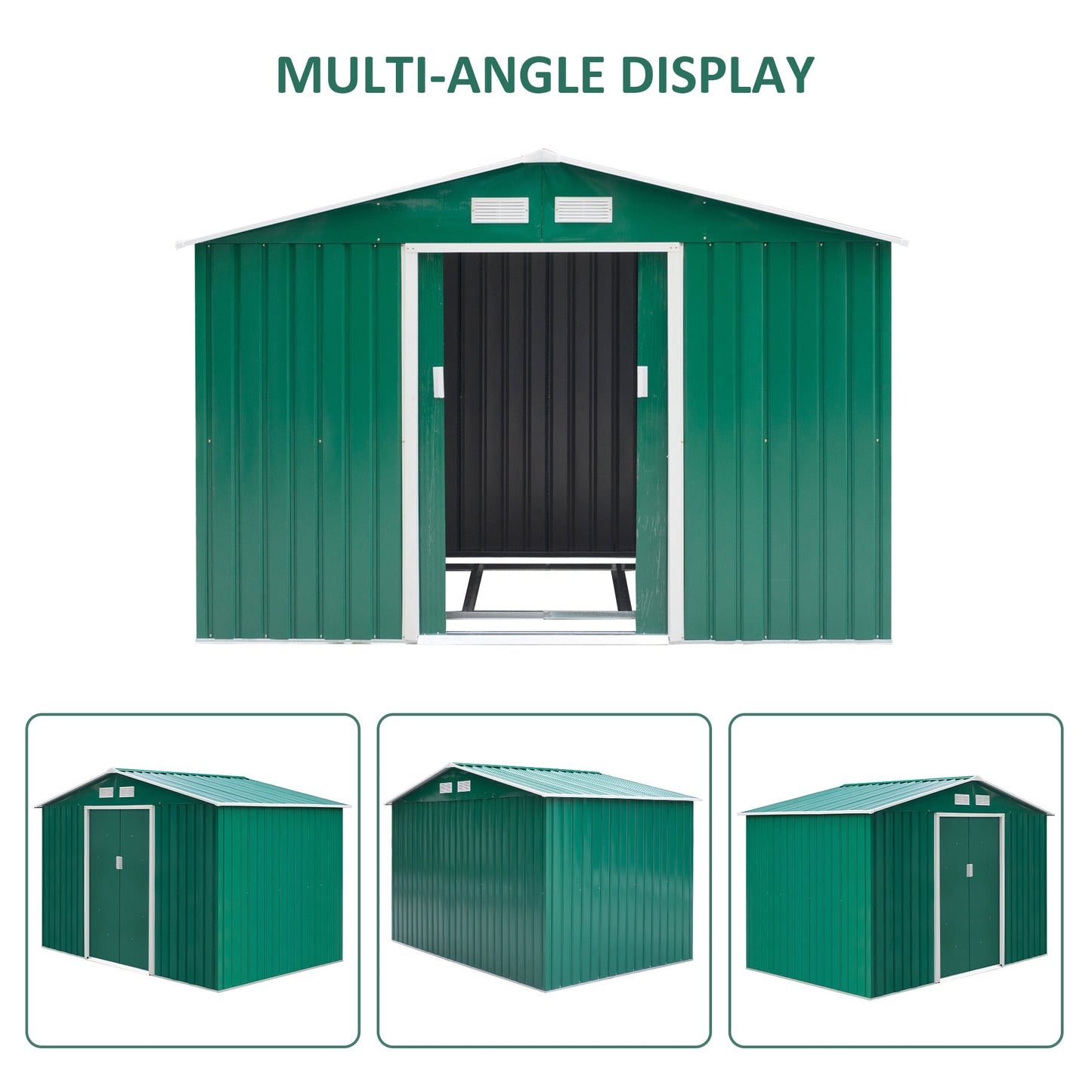 Galvanised 9 x 6' Double Door Apex Garden Shed With Ventilation Steel Green by Steadfast