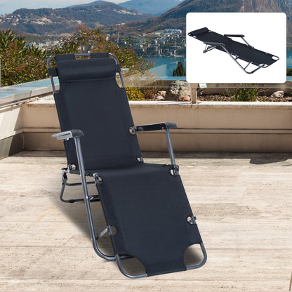 Metal Frame 2 In 1 Sun Lounger w/ Pillow Black