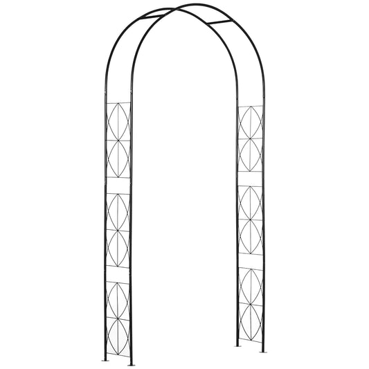 Vintage Style Steel Garden Patio Outdoor Arbor & Trellis Arch Support For Vines & Climbing Plants Decoration - Black 2.3H m