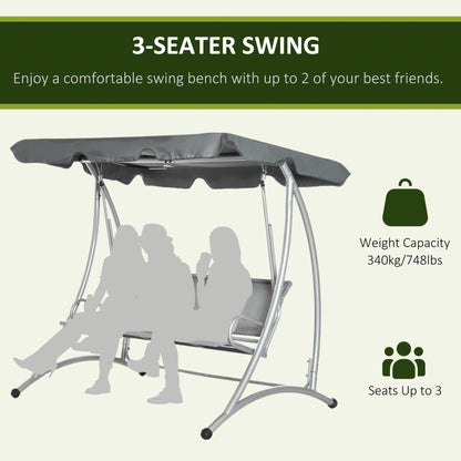 Three Person Steel Outdoor Porch Swing Chair Bench w/ Canopy Cover Grey