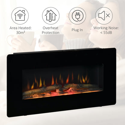 Electric Wall-Mounted Fireplace Heater with Adjustable Flame Effect