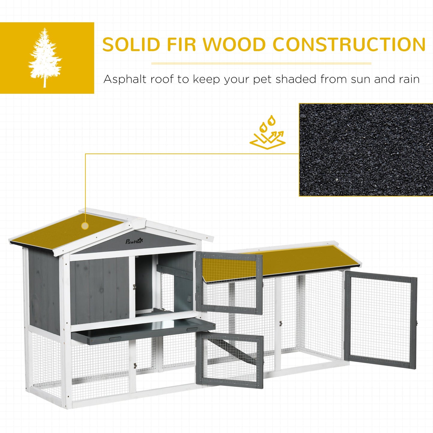 PawHut 2 Tier Wooden Rabbit Hutch Small Animal House with Run Box Slide-out Tray Ramp