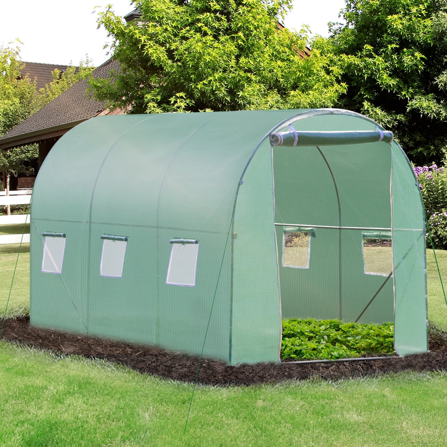 Outsunny 3x2 m Polytunnel Walk-in Greenhouse with Zip Door and Windows-Green