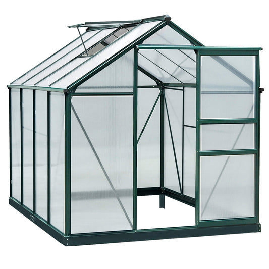 Clear Polycarbonate Greenhouse Large Walk-In Green House Garden Plants Grow Galvanized Base Aluminium Frame w/ Slide Door 6 x 8ft