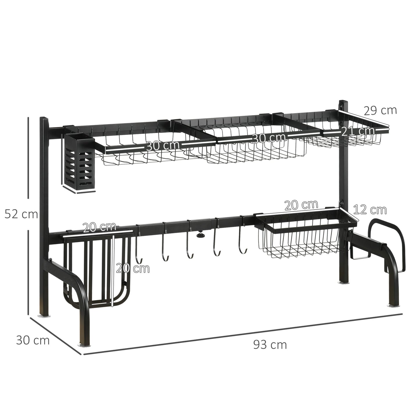 Space Saving 2 Tier Adjustable Dish Drainer Over The Sink Dish Drying Rack