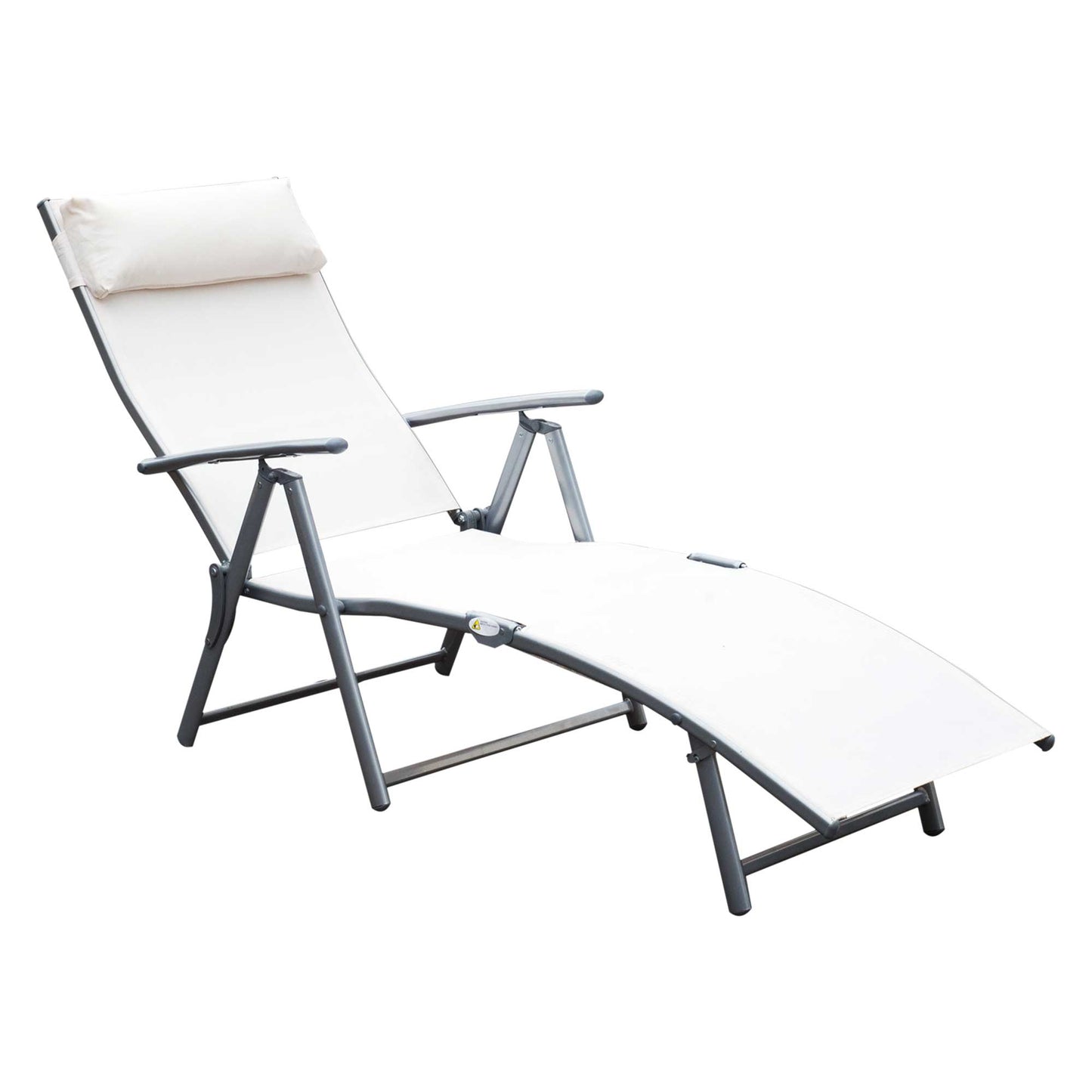 Sun Lounger Steel Frame Outdoor Folding Chaise Texteline Lounge Chair Recliner with Headrest & 7 Levels Adjustable Backrest