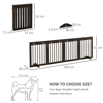 Pawhut Freestanding Pet Gate 4 Panel Folding Wooden Dog Barrier With Support Feet