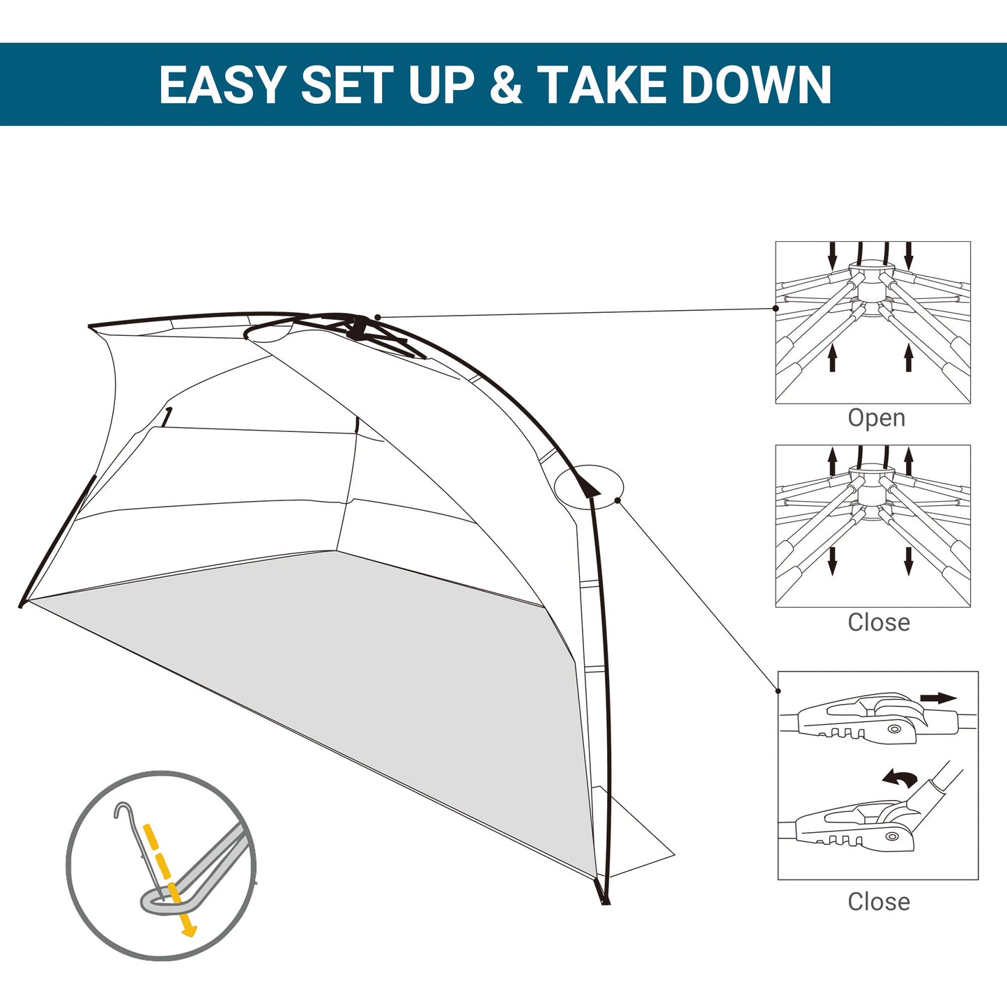 Beach Tent for 1-2 Person Pop-up Design with 3 Mesh Windows & Carrying Bag Cream