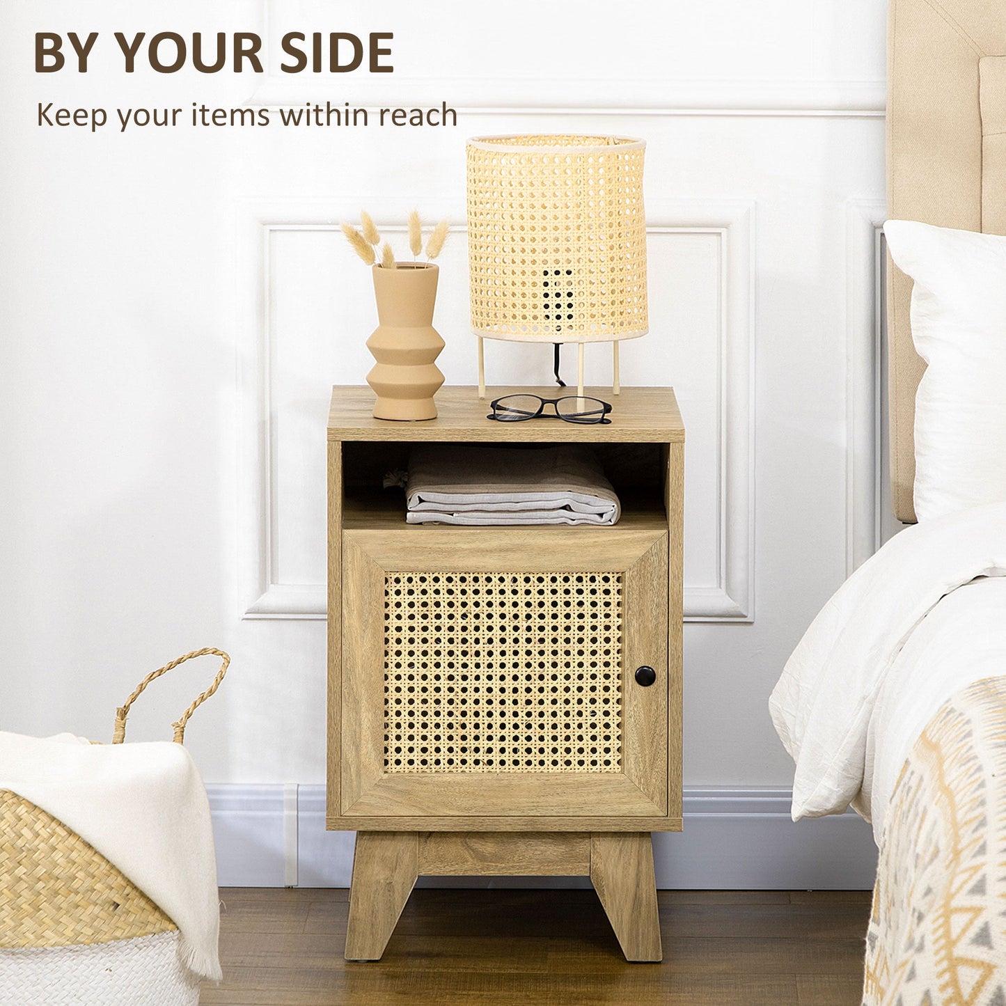 Bedside Table with Rattan Element