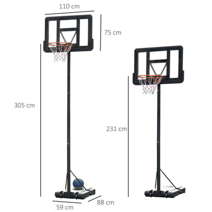 Portable Basketball Hoop Stand 231-305cm Height Adjustable w/ Moving Wheels