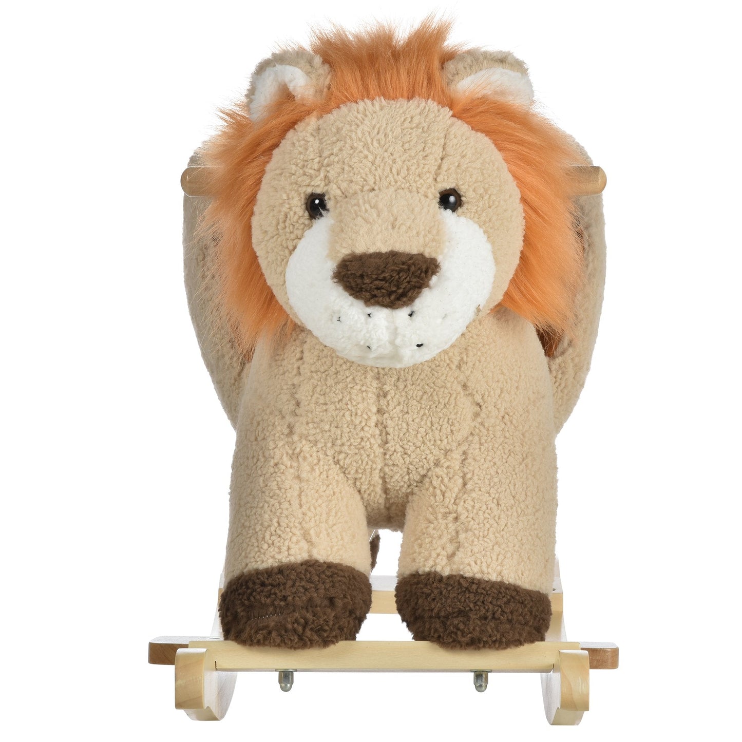 Kids Children Rocking Horse Plush Ride On Lion Seat w/ Sound Wood Base Seat Safety Belt Toddler Baby Toy Brown