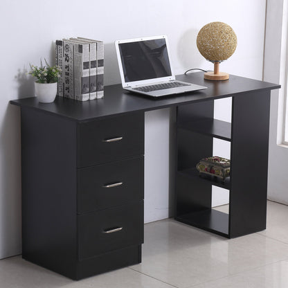 120cm Computer Desk Writing Table PC Workstation Study Laptop Stationery w/ 3 Shelf & Drawers Black