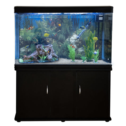 Aquarium Fish Tank & Cabinet with Complete Starter Kit - Black Tank & White Gravel - EU Plug