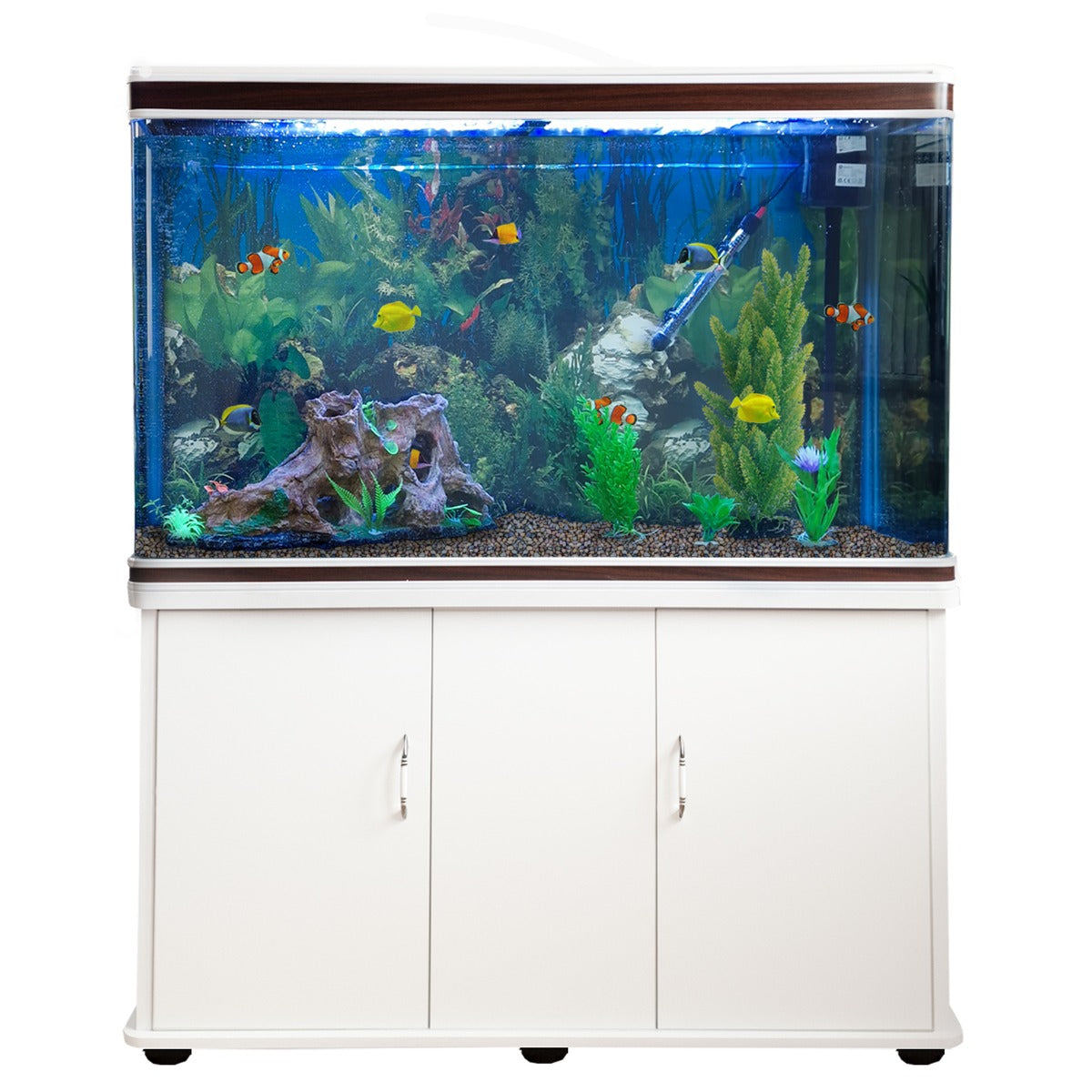 Aquarium Fish Tank & Cabinet with Complete Starter Kit - White Tank & Natural Gravel - EU Plug