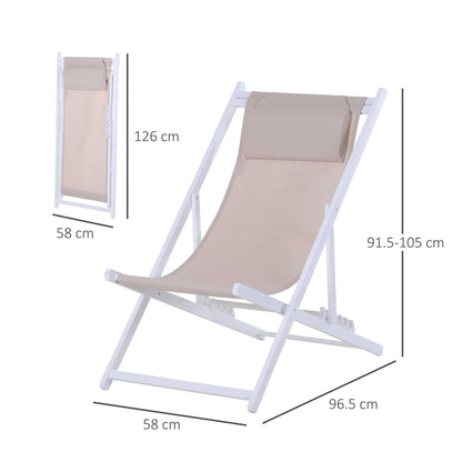 Textilene Chaise Lounge Recliner Chair Adjustable Sun Lounger Patio White