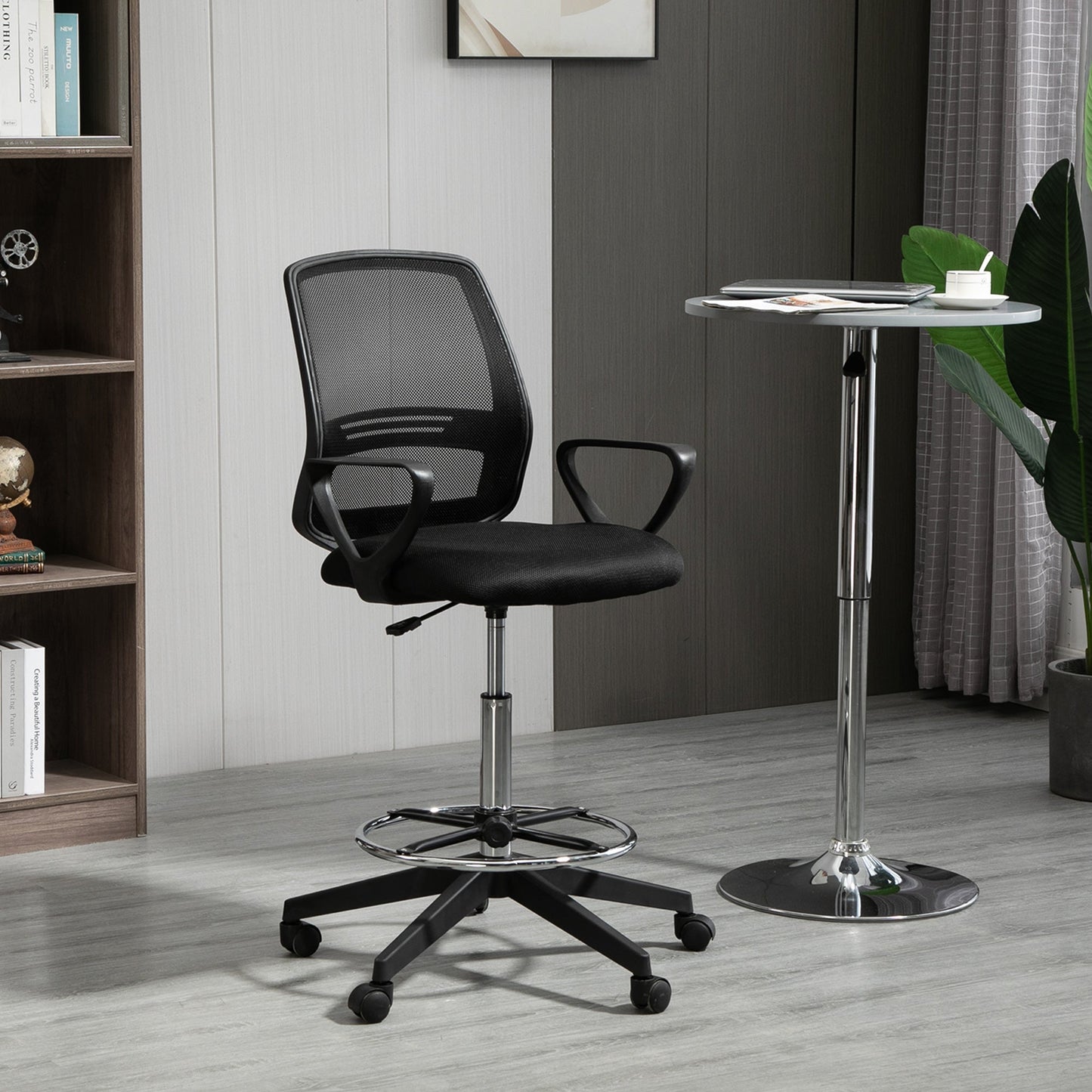 Vinsetto Ergonomic Mesh Back Draughtsman Chairs Tall Office Chair with Adjustable Height and Footrest 360° Swivel