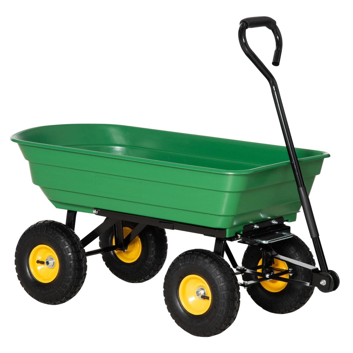 75 Litre Large Garden Cart Heavy Duty 4 Wheel Trolley Dump Wheelbarrow Tipping Truck Trailer - Green