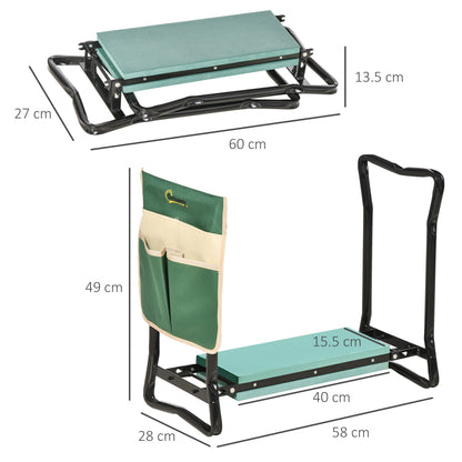 Steel Frame Gardening Kneeler Seat w/ Pouch Green