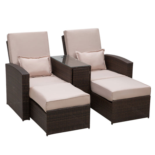 2 Seater Rattan Sofa Lounger Set-Brown