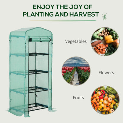 4 Tiers Mini Portable Greenhouse Plant Grow Shed Metal Frame PE Cover 160H x 70L x 50W cm