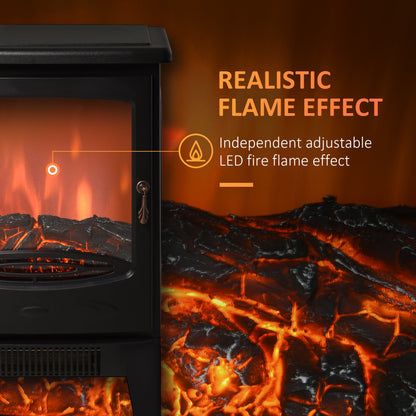 900W/1800W Tempered Glass Electric Fireplace Heater-Black