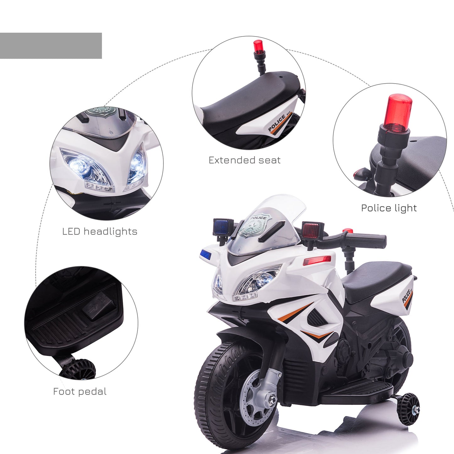 Kids 6V Electric Pedal Motorcycle Ride-On Toy Battery 18-48 months White