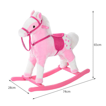 Children Child Kids Plush Rocking Horse with Sound Handle Grip Traditional Toy Fun Gift Pink