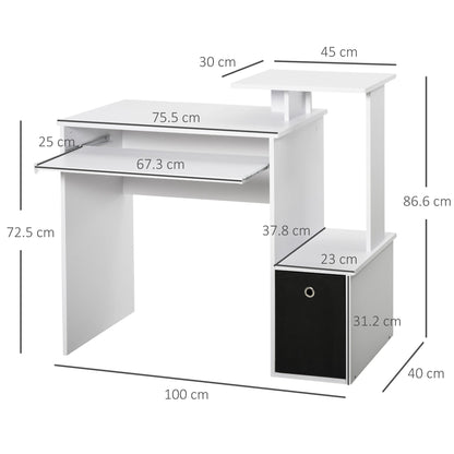 Computer Desk with Sliding Keyboard Tray Storage Drawer Shelf Home Office Workstation White