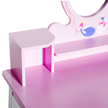 Kids Wooden Dressing Table and Stool Make Up Desk Pink