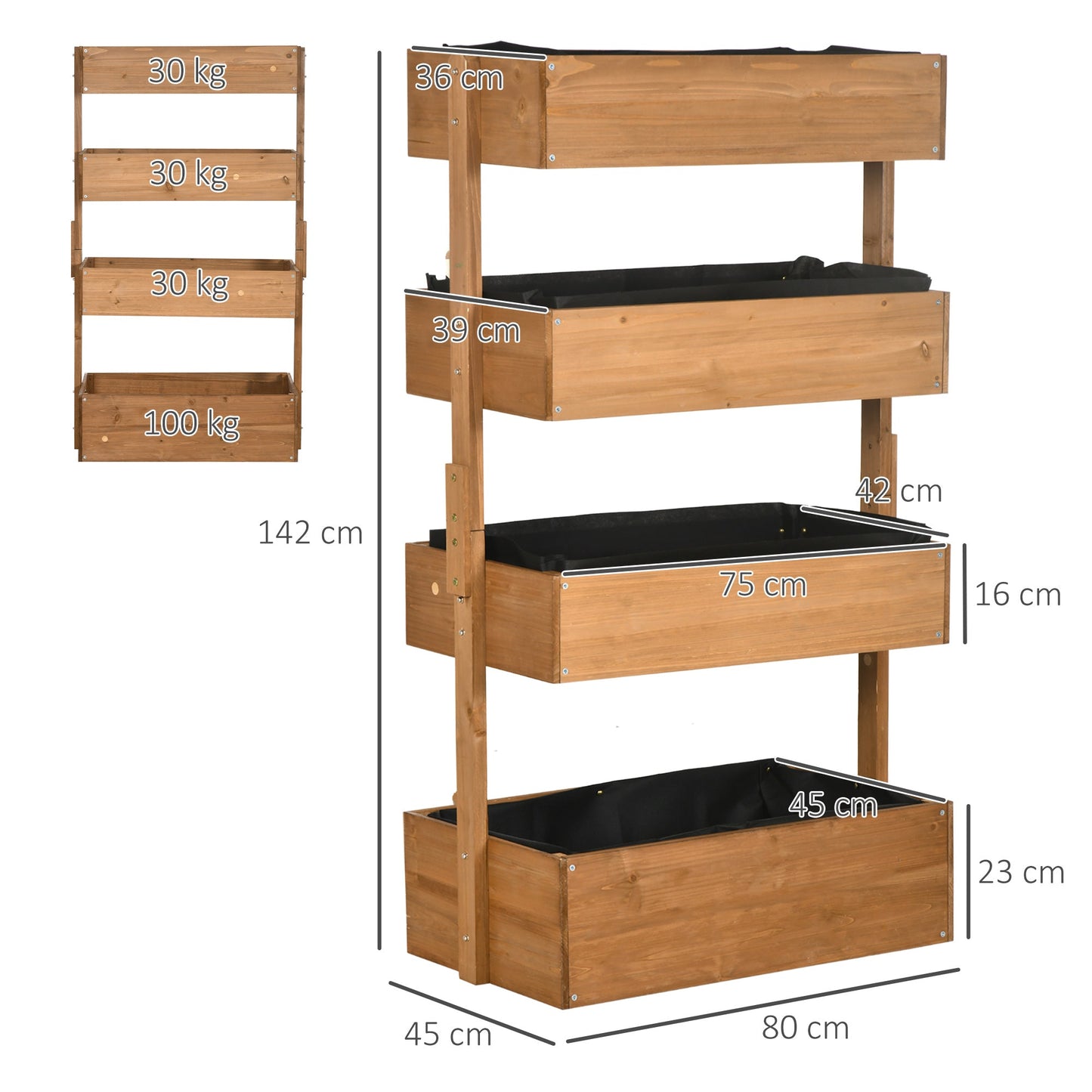 80cm x 45cm x 142cm 4-Tier Raised Garden Bed