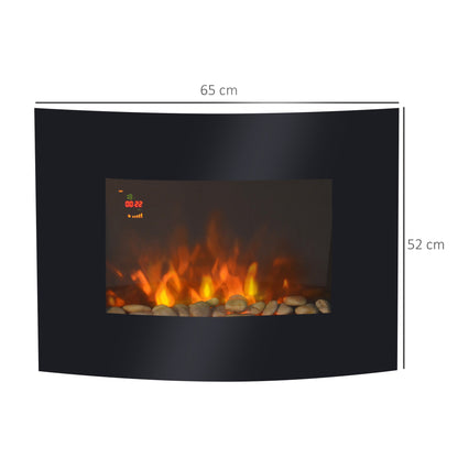 900/1800W LED Curved Glass Electric Wall Mounted Fire Place-Black