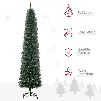 7.5FT Artificial Snow Dipped Christmas Tree Xmas Pencil Tree Holiday Home Indoor Decoration with Foldable Black Stand