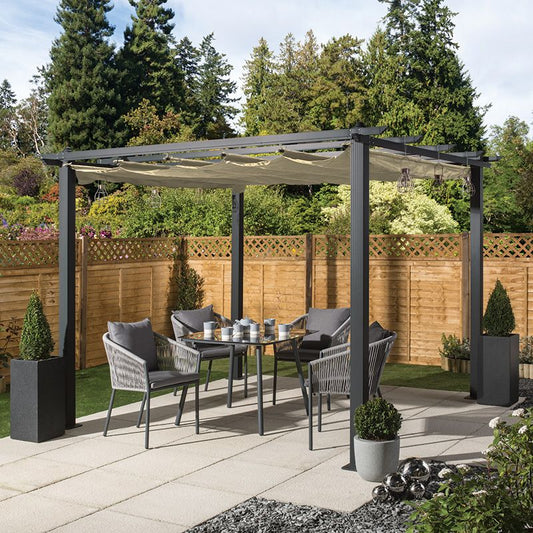 3x3m Garden Gazebo Platinum Aluminium with a Cream Canopy