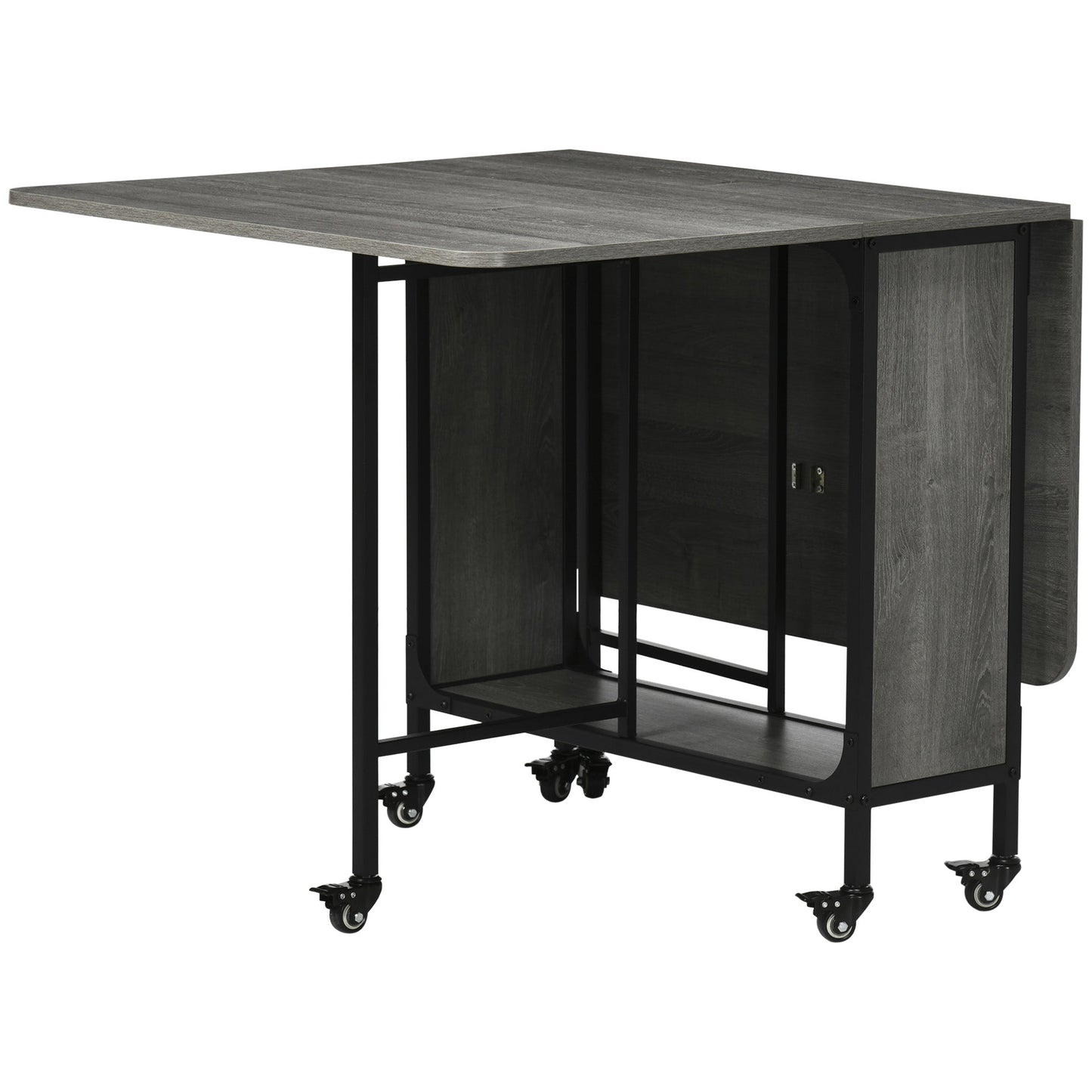 Mobile Drop Leaf Table Folding Kitchen Table Extendable Dining Table For Small Spaces With 6 Wheels & Storage Shelf