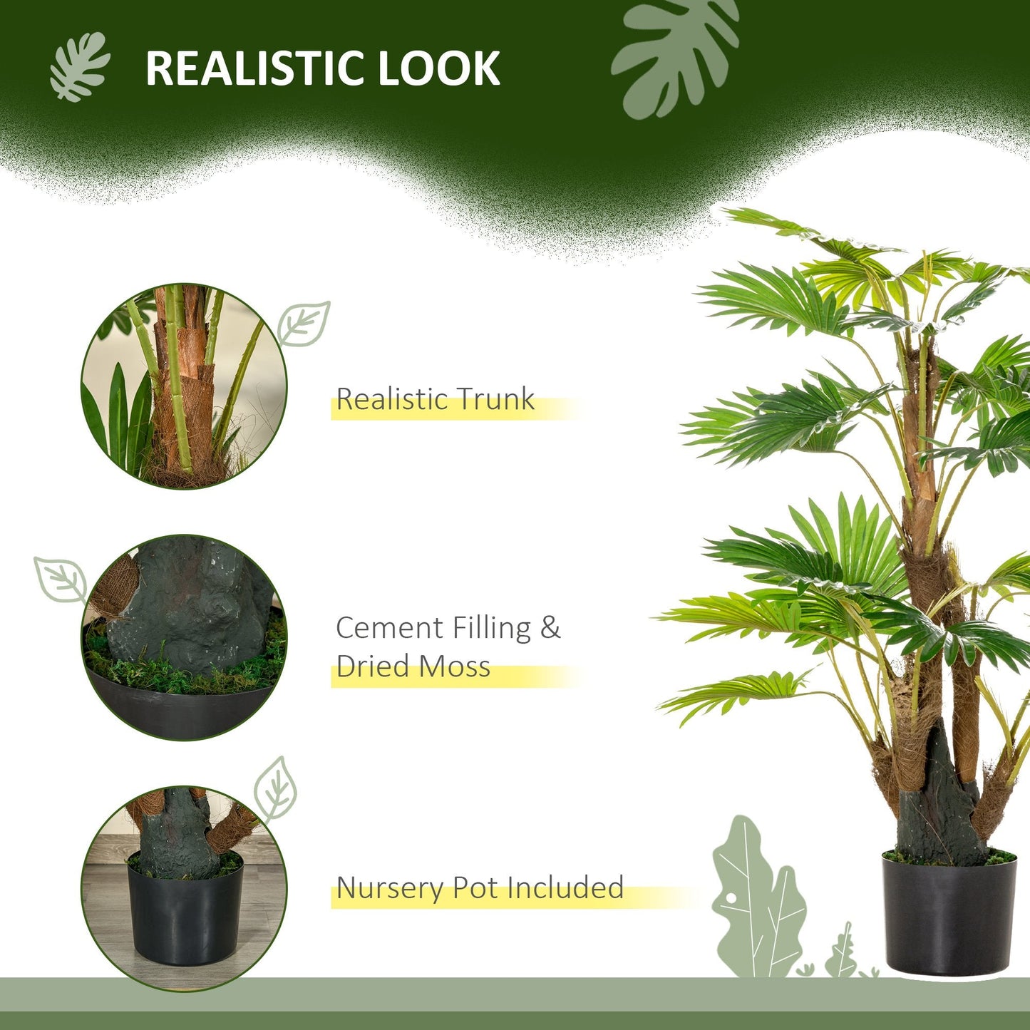 Artificial Tropical Palm Tree Fake Decorative Plant in Nursery Pot for Indoor Outdoor Décor