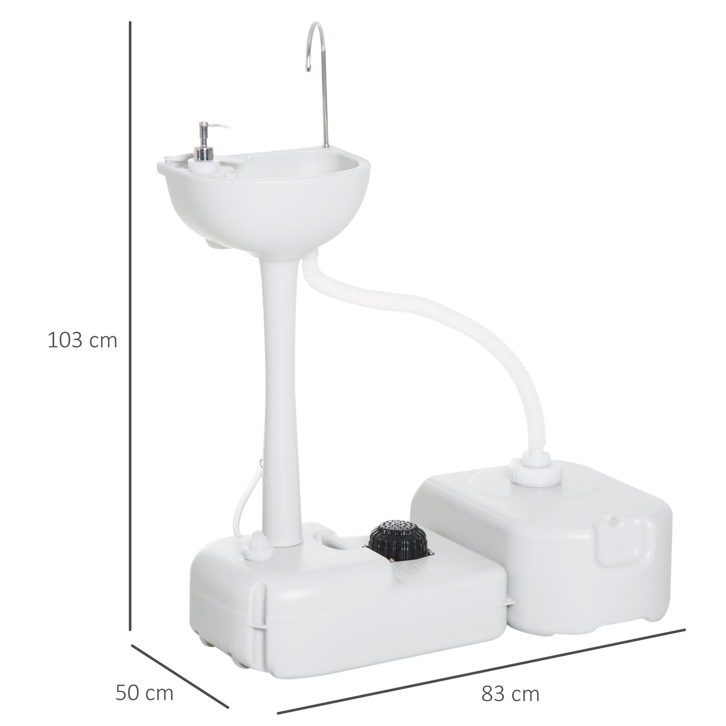 Outsunny Camping Portable Hand Wash Sink Basin W/ 17L Water Tank And 24L Drainage Equipment With Sanitizer Station Hdpe