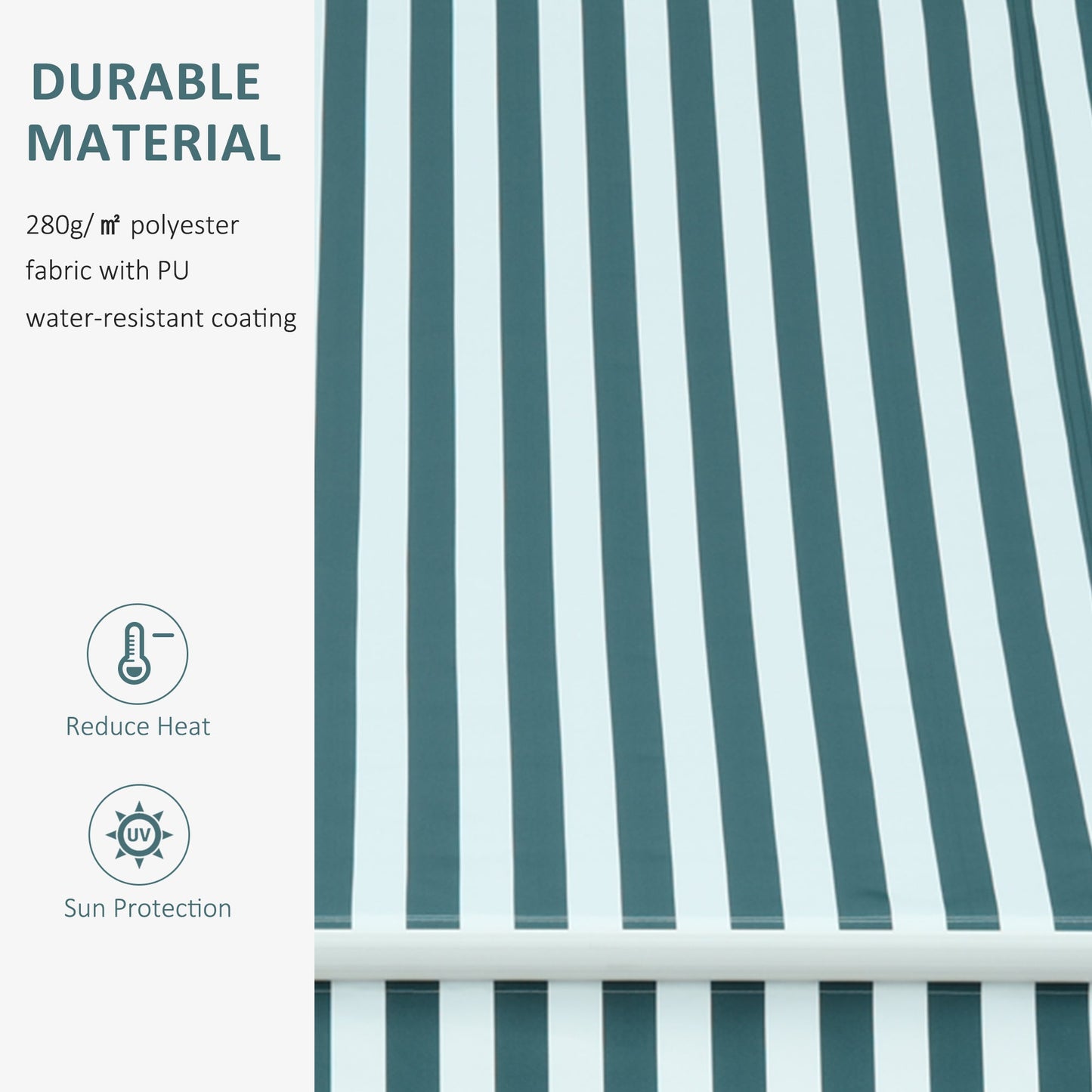 Outsunny Manual Retractable Awning Size (3M X2.5M)-Green/White Stripes