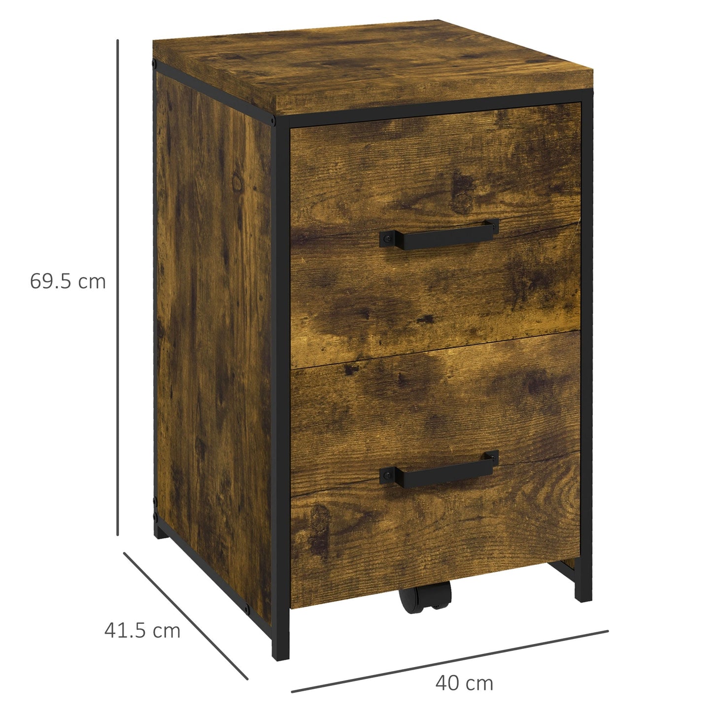 Vinsetto 70cm Industrial Filing Cabinet with 2 Drawers