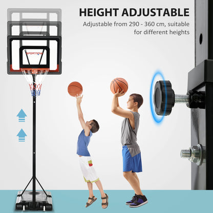 2.1 to 2.6M Adjustable Free Standing Basketball Hoop Weighted Base With Transit Wheels Black & Red by Sportnow