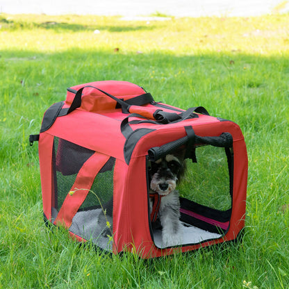 PawHut Small Pets PVC Oxford Cloth Travel Carrier w/ Mesh Windows Red