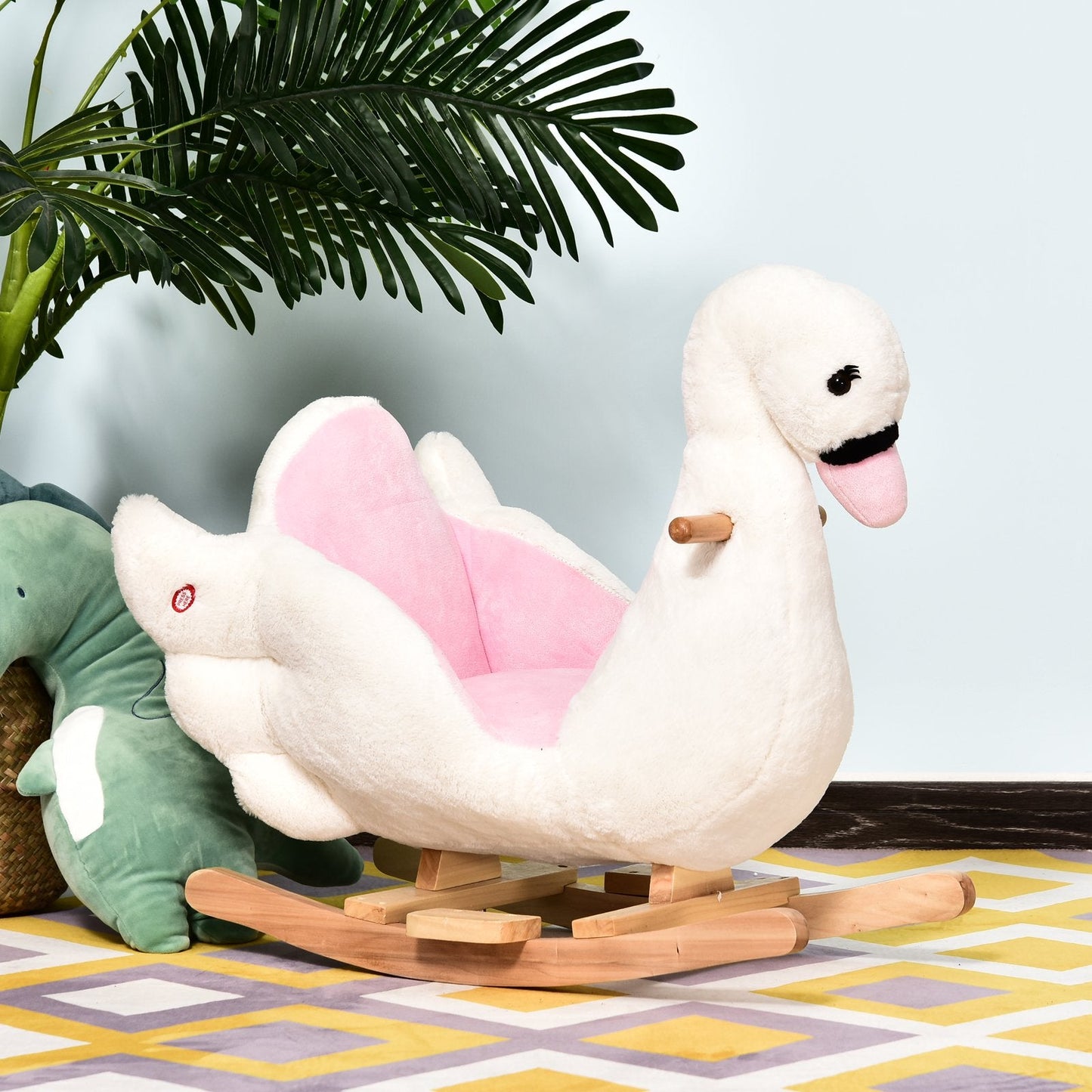 Swan Ride On Rocking Horse With Safety Seat 18+ Months White & Pink by Aosom