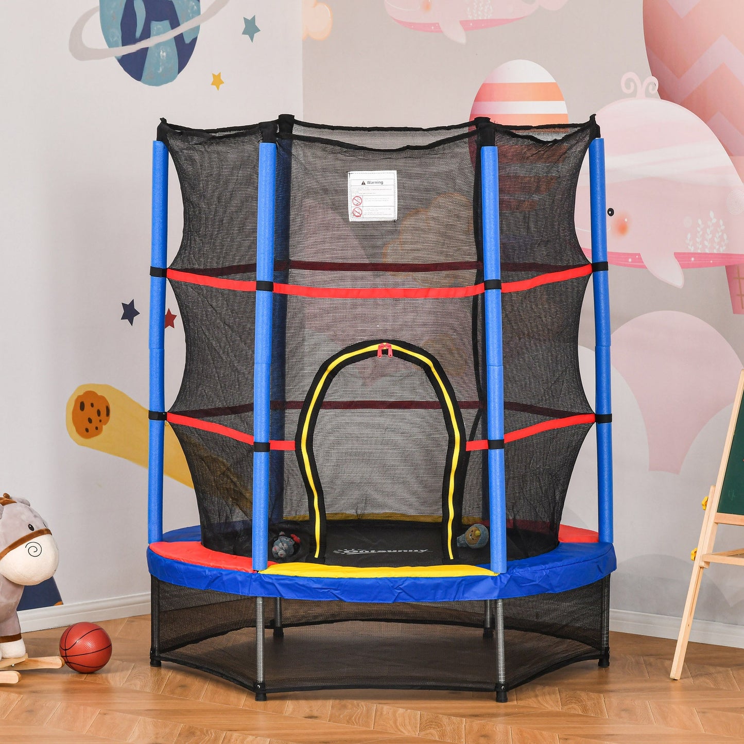 5.2FT/63 Inch Kids Trampoline w/ Enclosure Net Steel Frame Age 3 to 6 Years Old Multi-color