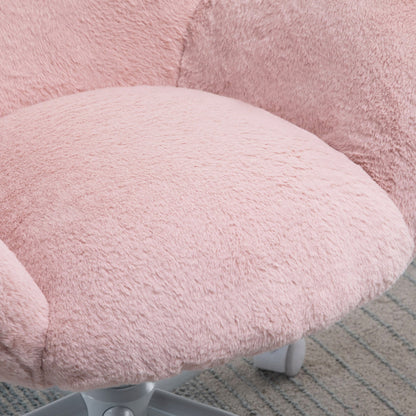 Fluffy Leisure Chair Office Chair with Backrest and Armrest for Home Bedroom Living Room with Wheels Pink