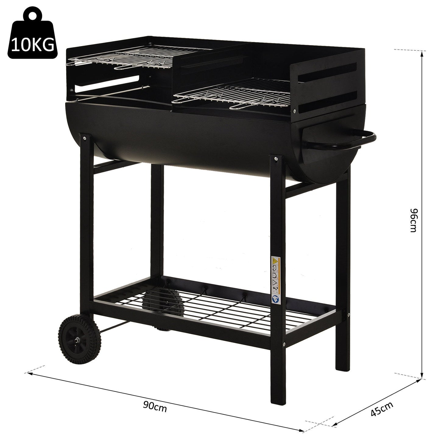 Steel 2-Grill Charcoal BBQ w/ Wheels Black