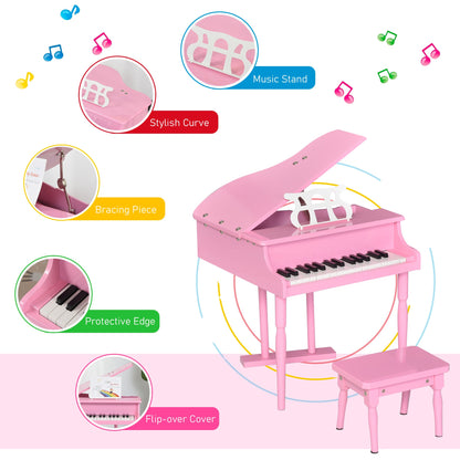 Homcom 30 Keys Mini Kids Piano For Child With Music Stand And Bench Best Gifts Toy