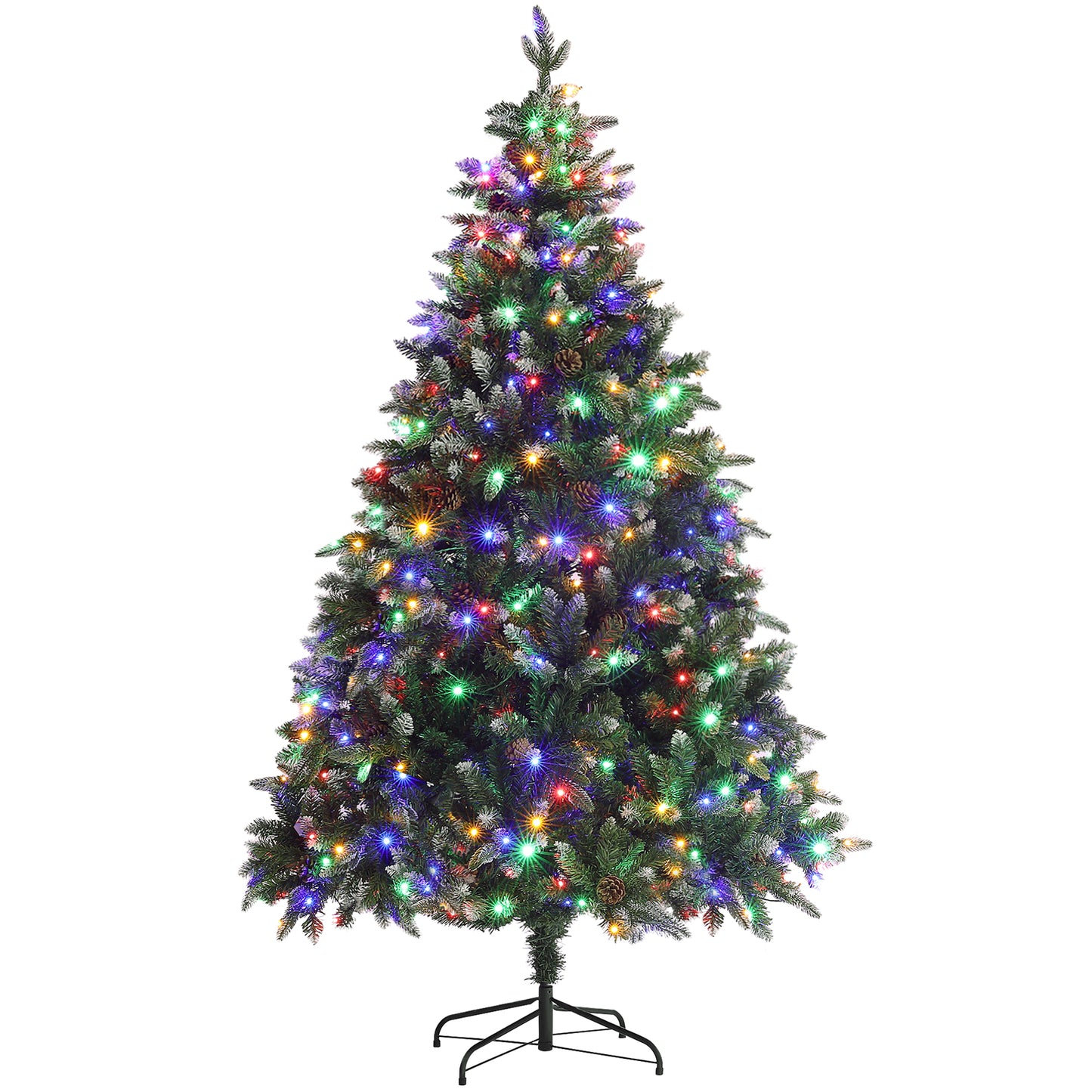 6ft Prelit Christmas Tree Artificial - White Frosted Green with LED Lights Multicoloured 1078 Tips