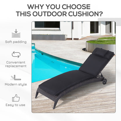 Garden Sun Lounger Cushion Replacement Thick Sunbed Reclining Chair Relaxer Pad with Pillow - Black